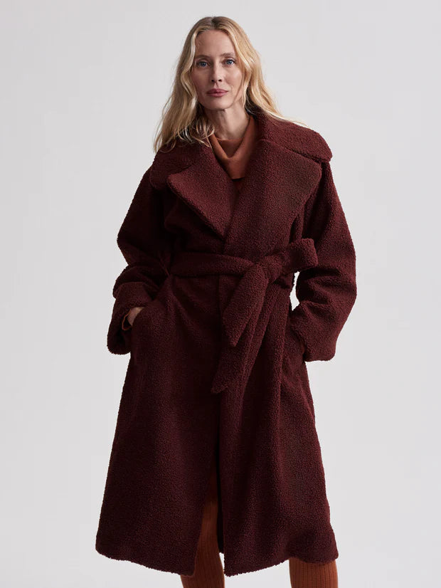 Vermont Sherpa Wrap Coat Red Chocolate – Unseen Clothing + Things Vermont Sherpa Wrap Coat Red Chocolate – Unseen Clothing + Things