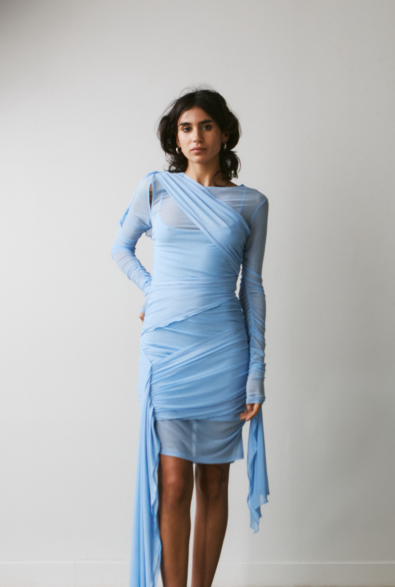 Draped Mesh Dress Baby Blue XLarge Draped Mesh Dress Baby Blue XLarge