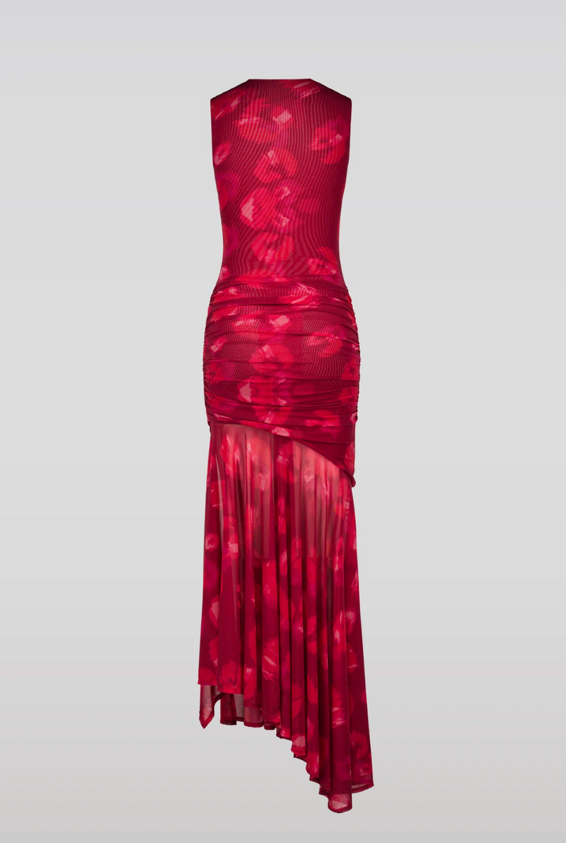 abstract mesh maxi dress Twin Flames Abstract Mesh Maxi Dress - Burgundy/combo
