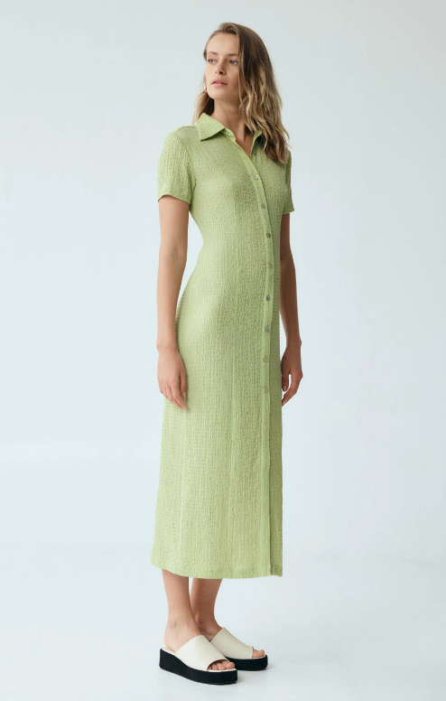 green waffle dress Olive Green Warm Cotton Waffle Fit and Flare Short Dress