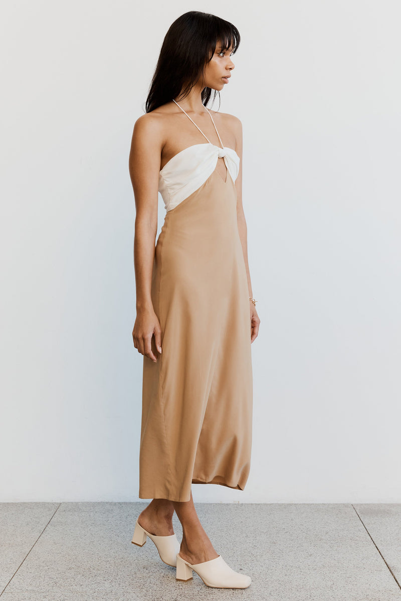 Let's Split Slip Dress Off White 12 (l)