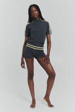 Stripe Raglan Short Sleeve Top Charcoal/Butter