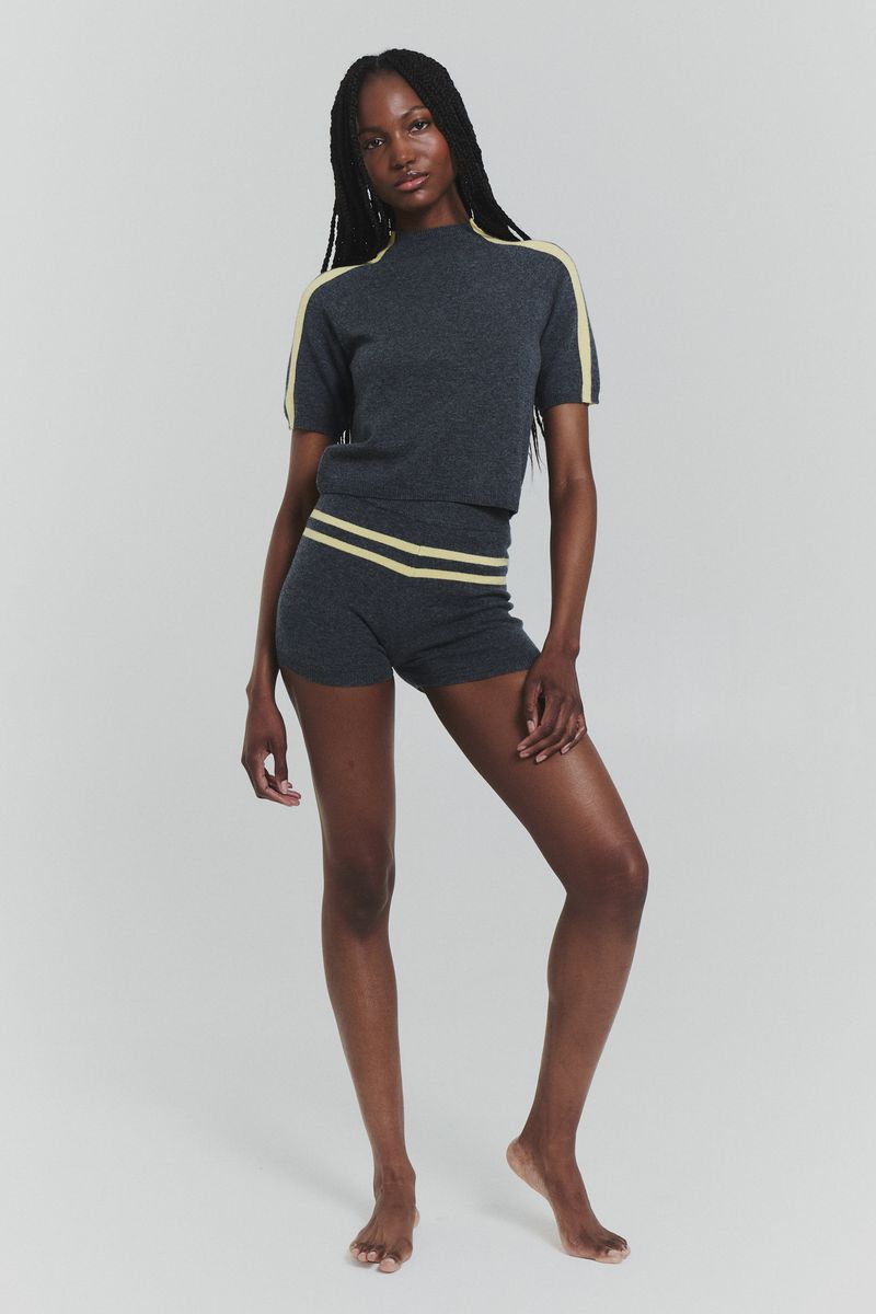 Stripe Raglan Short Sleeve Top Charcoal/Butter