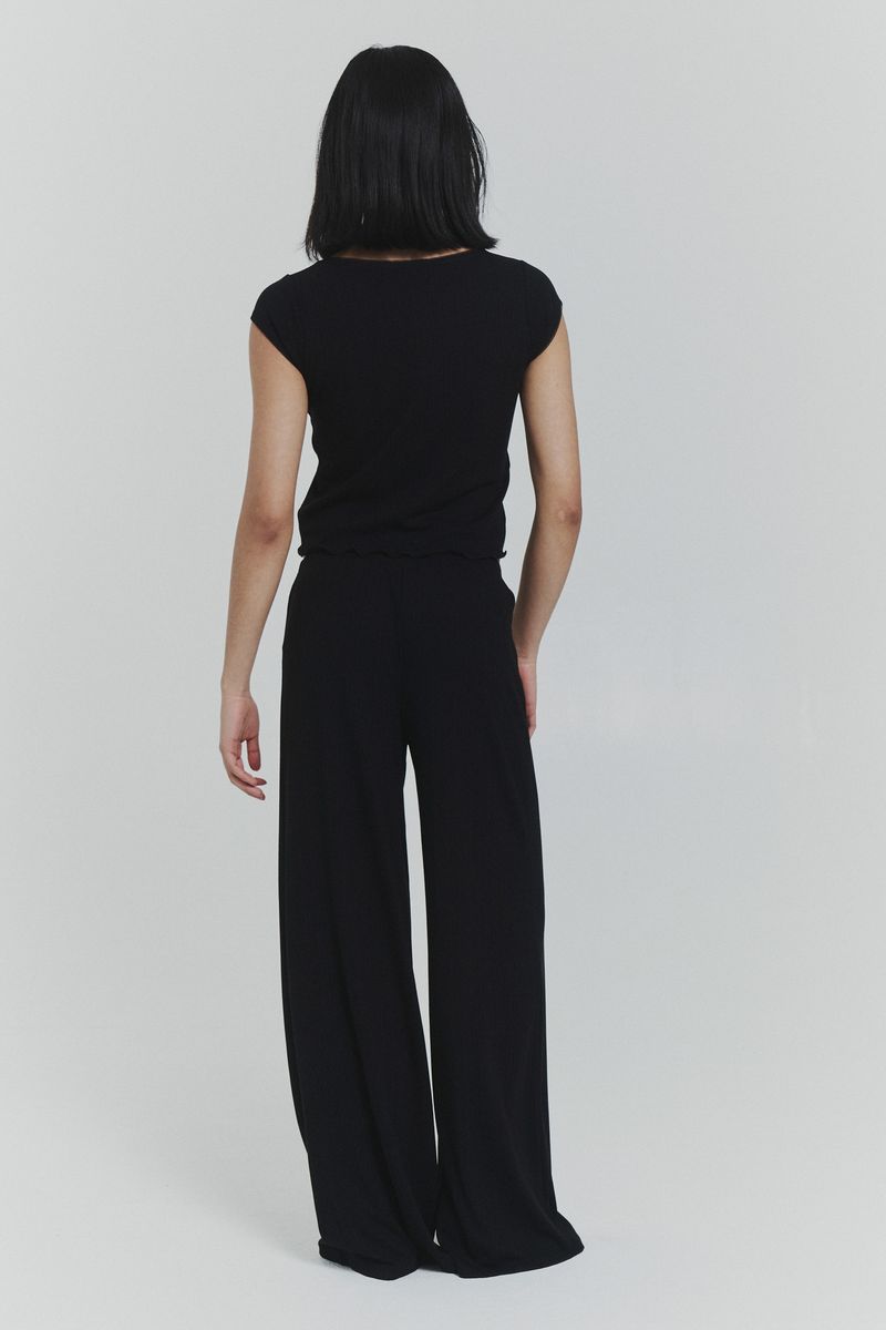 Bow Neck Short Sleeve Black