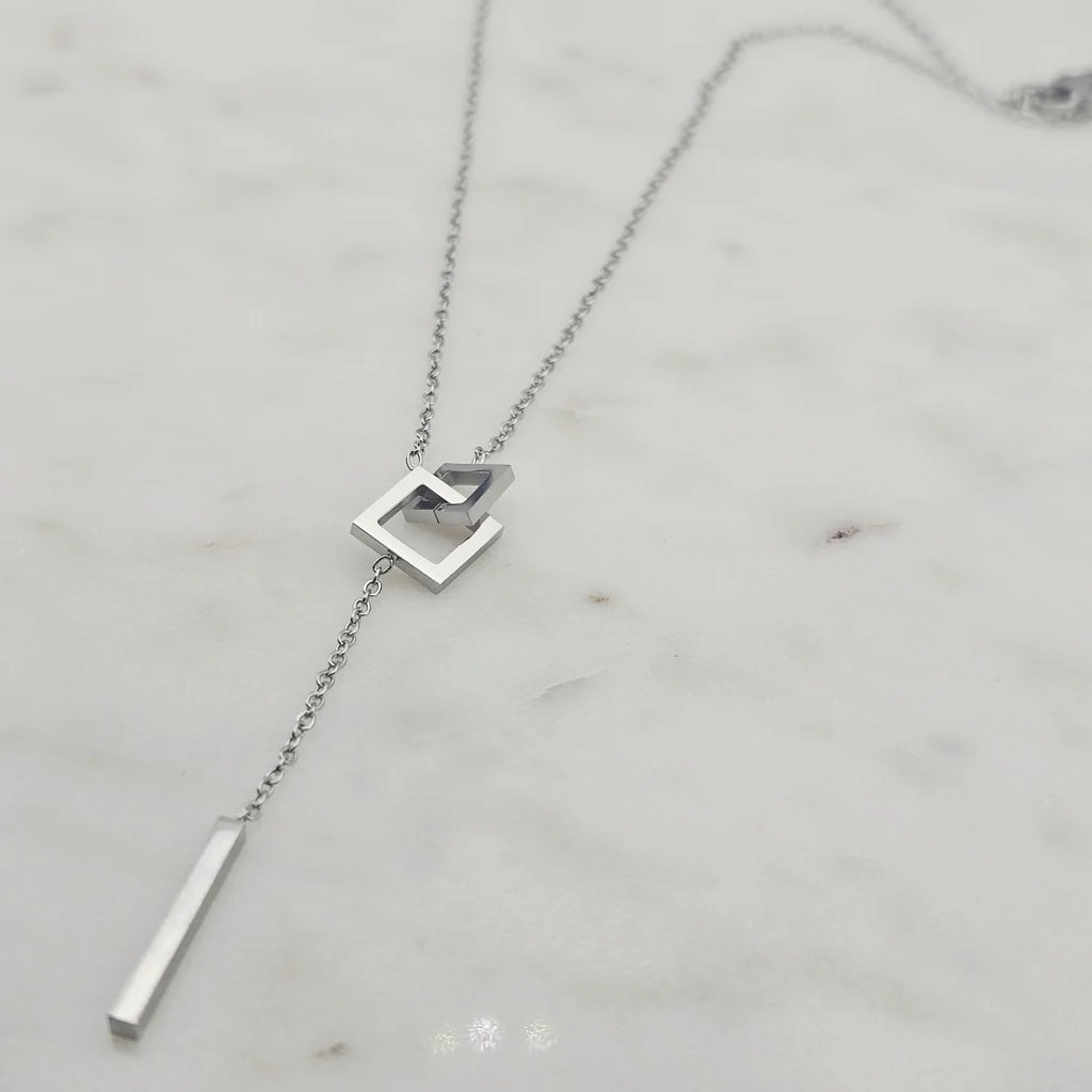 Square Lariat Necklace Silver