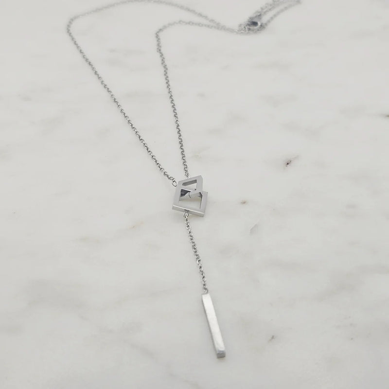 Square Lariat Necklace Silver