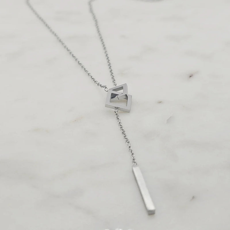 Square Lariat Necklace Silver