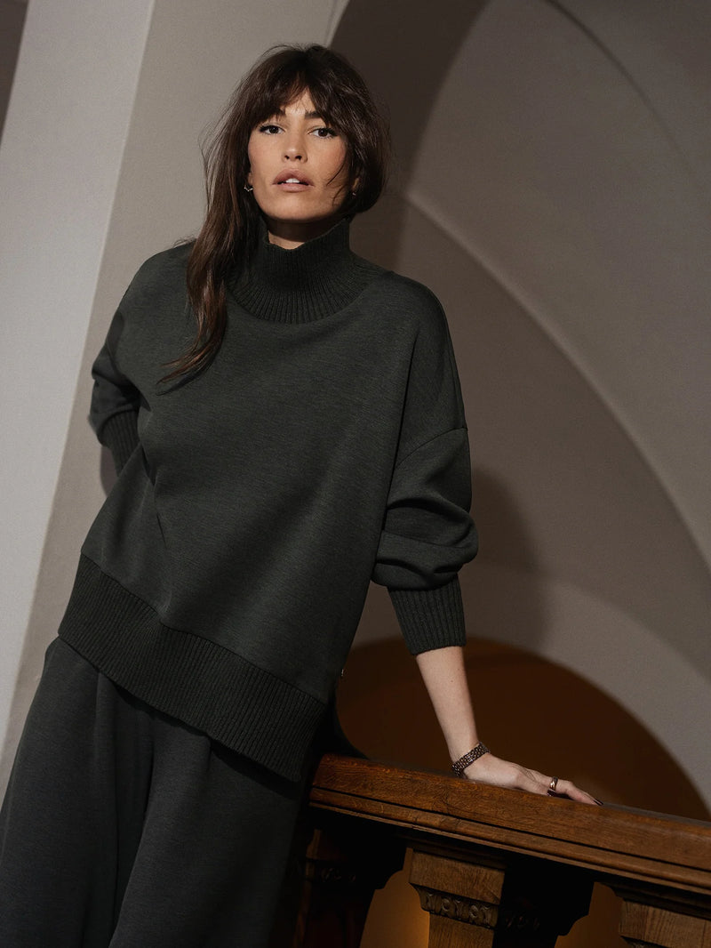 Barker High-Neck Sweat Olive Marl