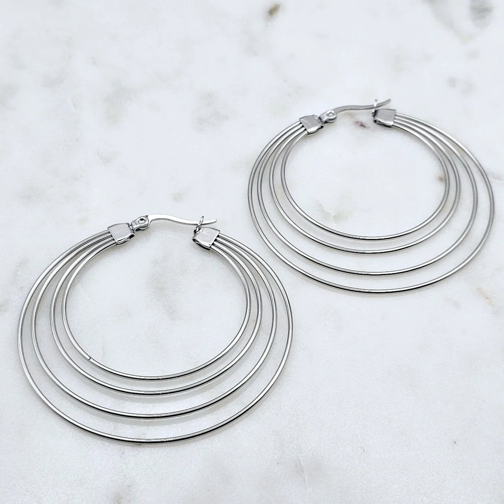 Tre Wire Hoops Silver