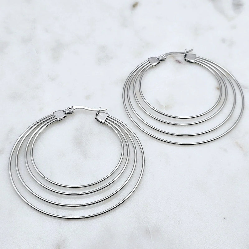 Tre Wire Hoops Silver