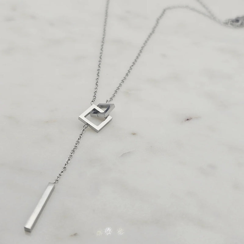 Square Lariat Necklace Silver