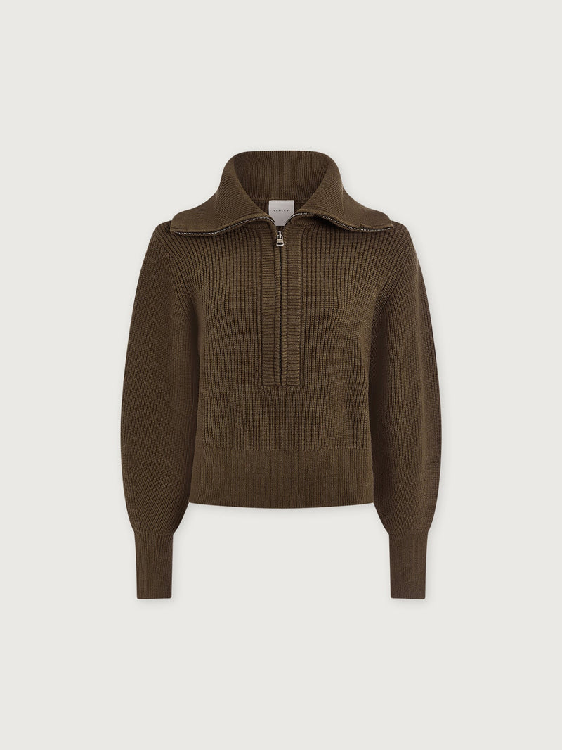 Maura Half-Zip Rib Knit Olive Knight