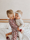 Kids' Organic L/Sleeve PJ Set in Crimson XO Checker