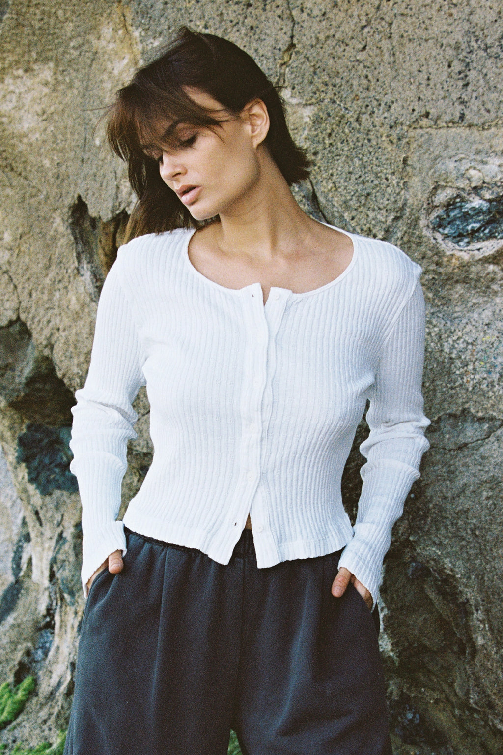 Pointelle Cardigan White