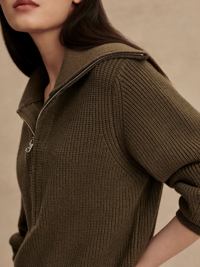 Maura Half-Zip Rib Knit Olive Knight
