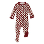 Organic 2-Way Zipper Footie in Crimson XO Checker