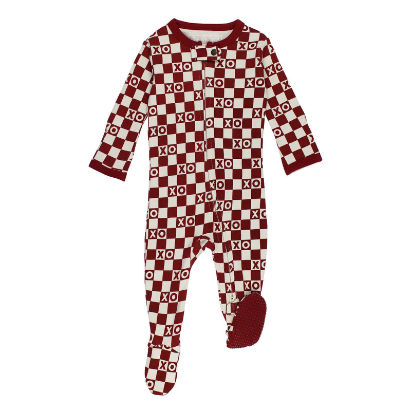 Organic 2-Way Zipper Footie in Crimson XO Checker