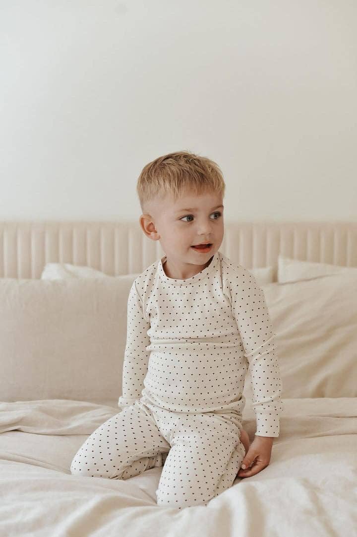 Kids' Organic L/Sleeve PJ Set in Crimson Mini Hearts