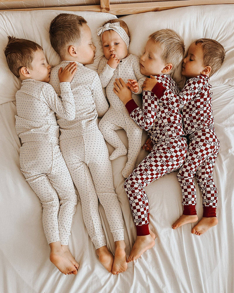 Kids' Organic L/Sleeve PJ Set in Crimson Mini Hearts