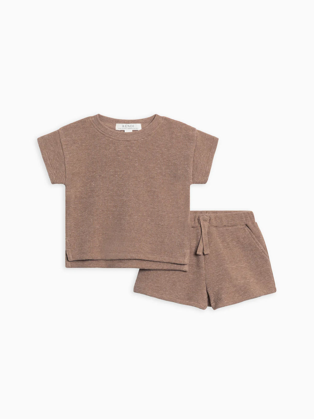 Odell Waffle Tee And Shorts Set Heather Mocha