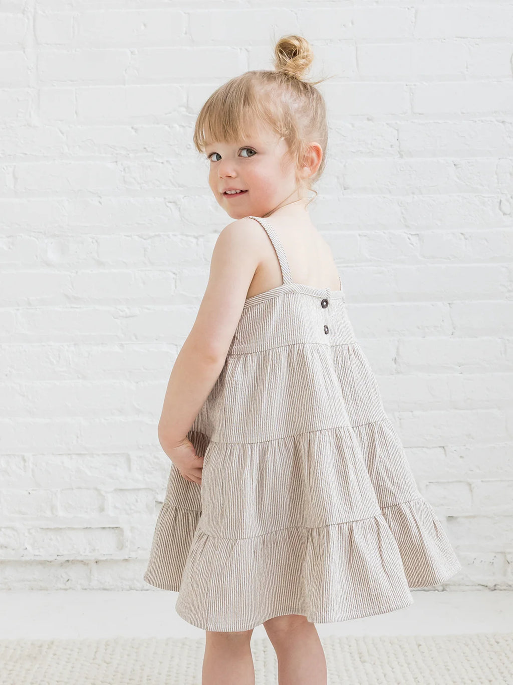 Cari Seersucker Tiered Dress Truffle