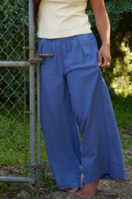 Washed Linen Wide Leg Pant Navy Stripe
