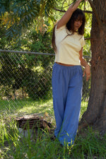 Washed Linen Wide Leg Pant Navy Stripe