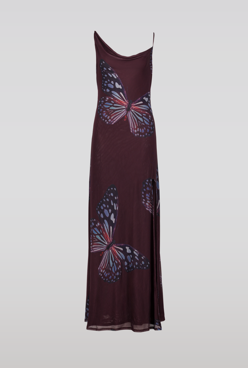 Mesh Butterfly Maxi Dress Purple
