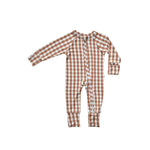 Chocolate Gingham Bamboo Zip Romper