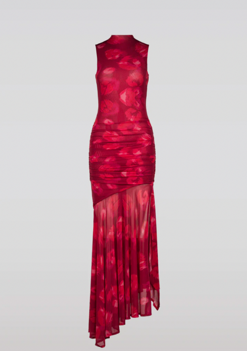 Abstract FLoral Mesh Maxi Dress