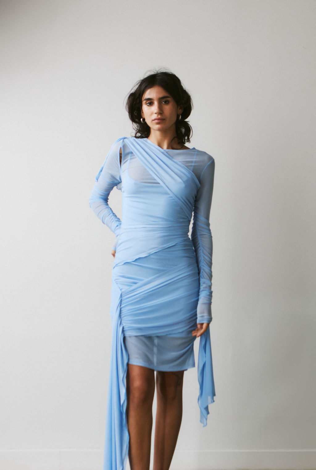 Draped Mesh Dress Baby Blue XLarge