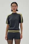 Stripe Raglan Short Sleeve Top Charcoal/Butter