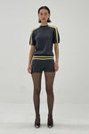 Stripe Raglan Short Sleeve Top Charcoal/Butter