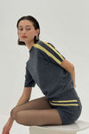 Stripe Raglan Short Sleeve Top Charcoal/Butter