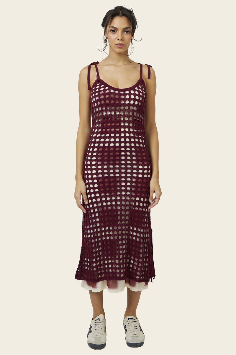 Cuore Crochet Midi Dress Merlot