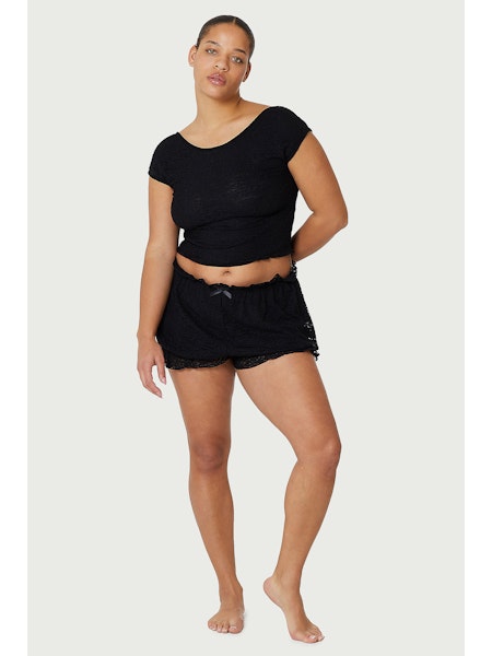 Crepe Mesh Backless Tee Black