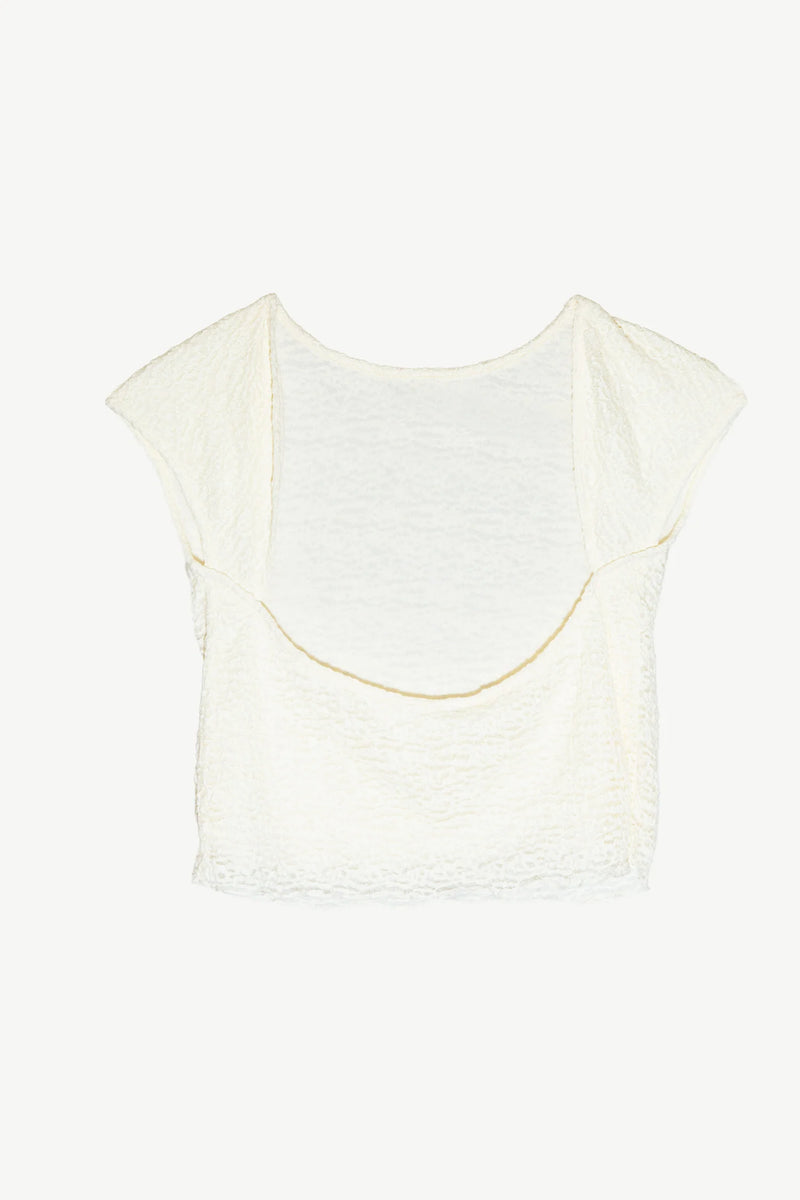 Crepe Mesh Backless Tee Cloud