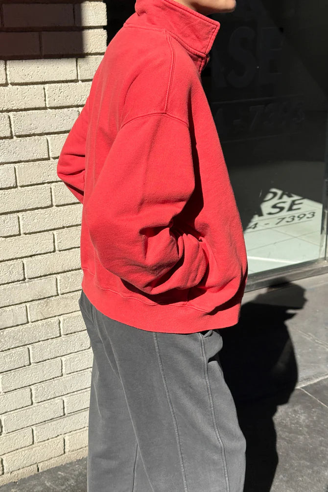 French Terry Noah Half Zip Coral Red