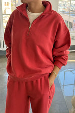 French Terry Noah Half Zip Coral Red