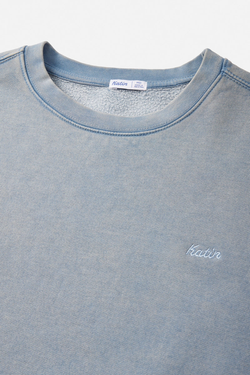 Embroidered Crew Neck Washed Blue