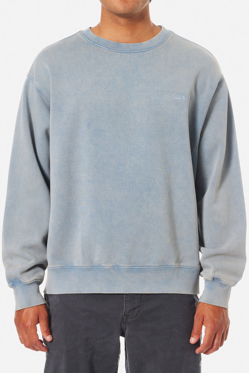 Embroidered Crew Neck Washed Blue