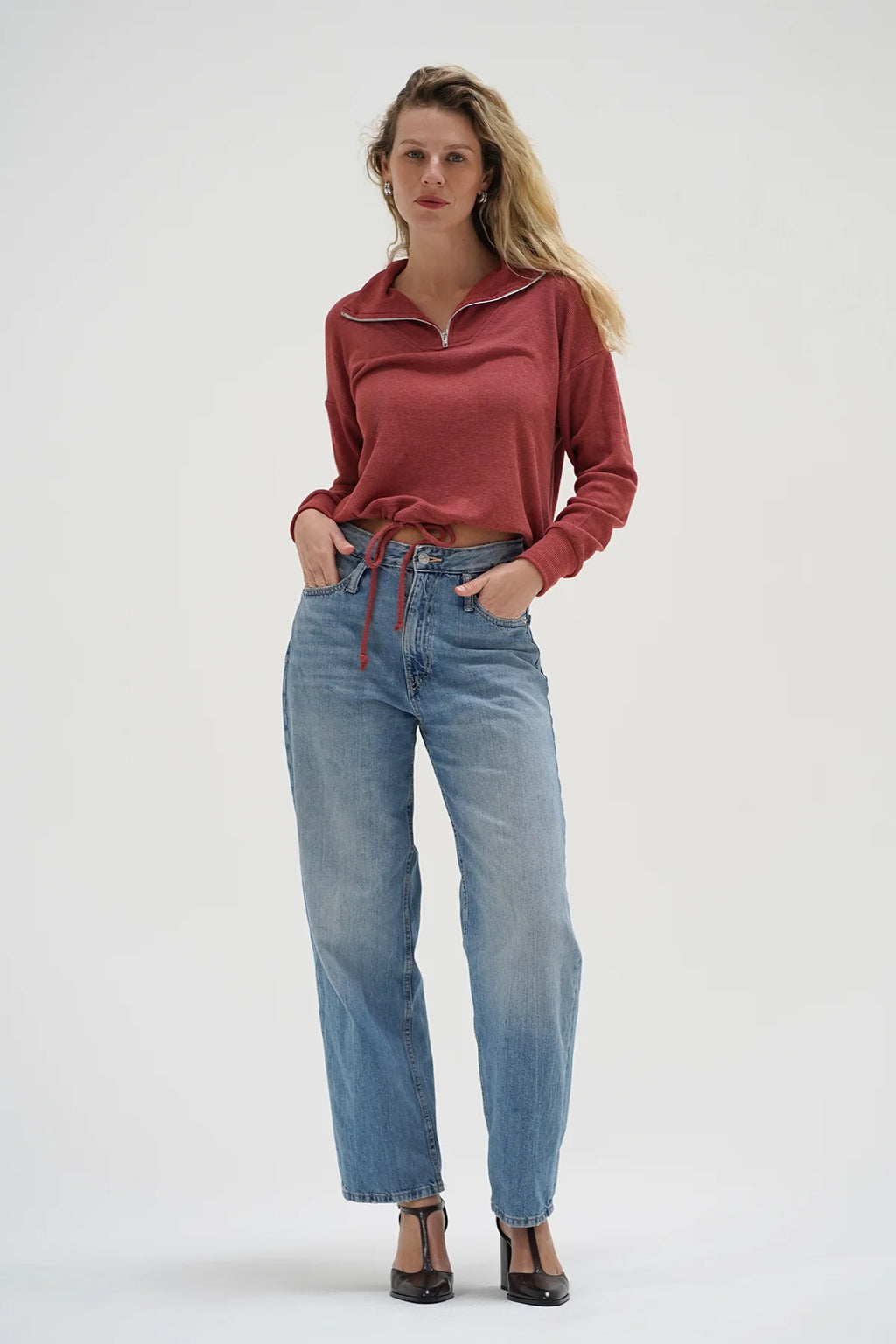 Carter Half Zip Washed Brick