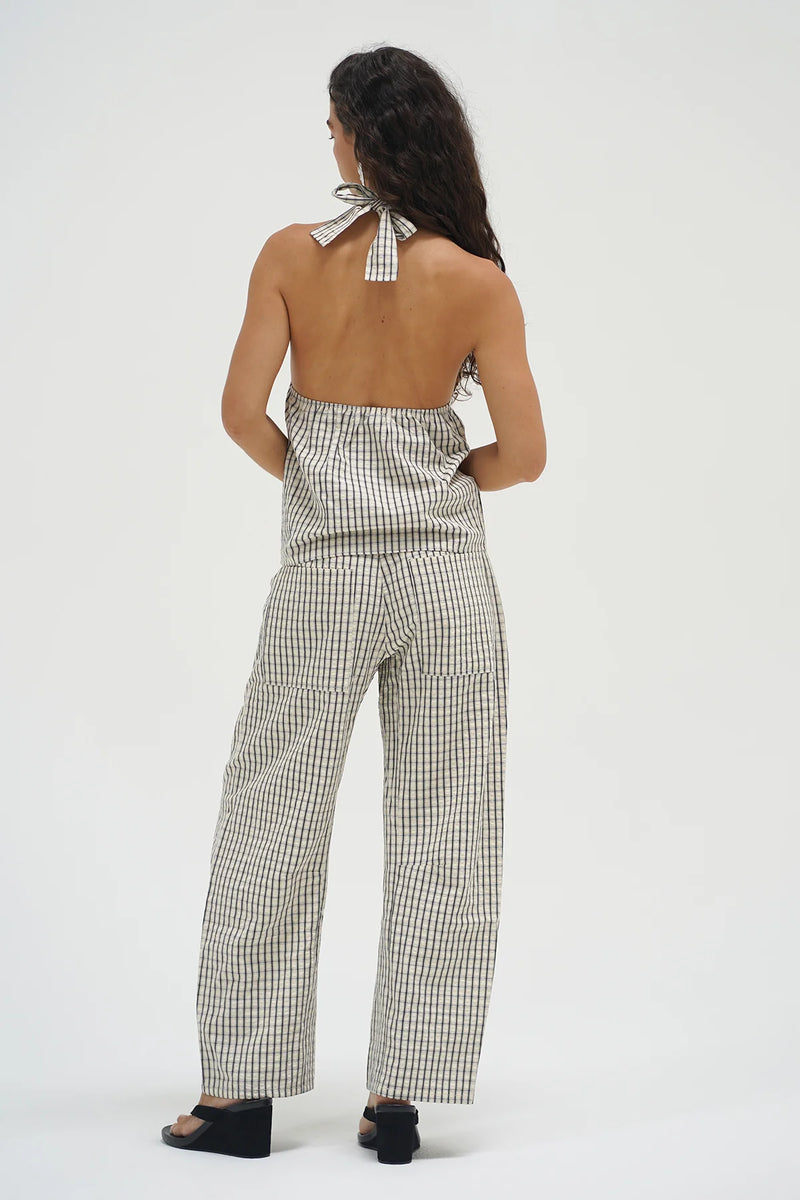 Cross Plaid Halter Cream/Black