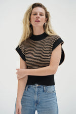 Ellisa Sleeveless Sweater Latte Stripe
