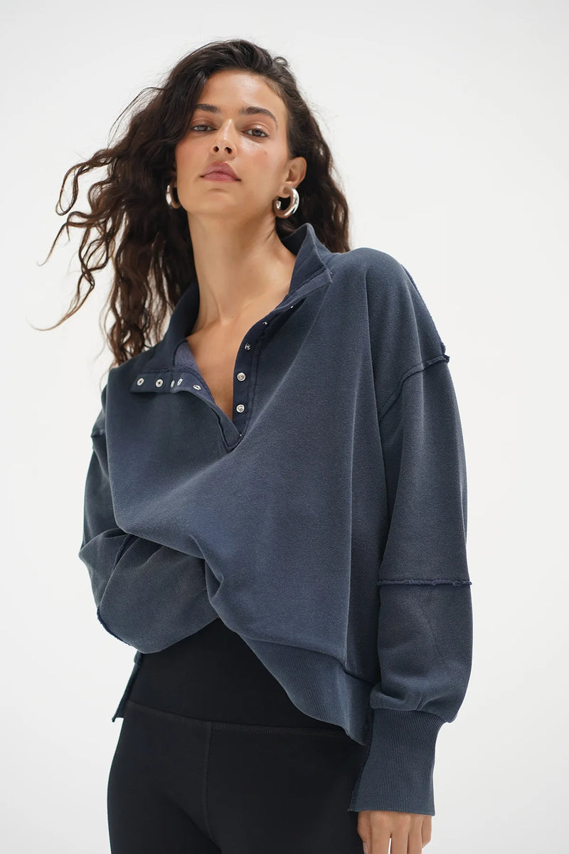 Hallie Snap Collar Pullover Stone Wash