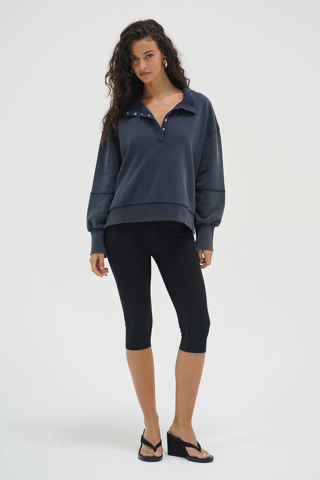 Hallie Snap Collar Pullover Stone Wash