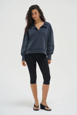 Hallie Snap Collar Pullover Stone Wash