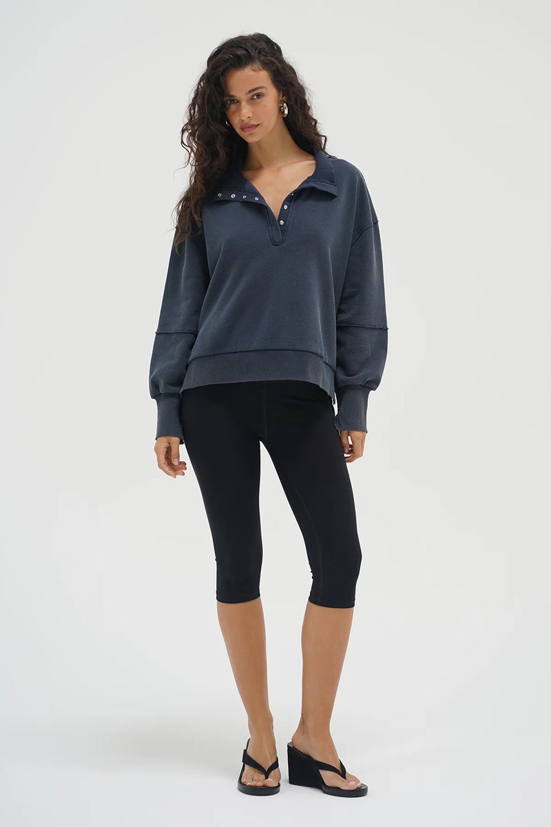 Hallie Snap Collar Pullover Stone Wash
