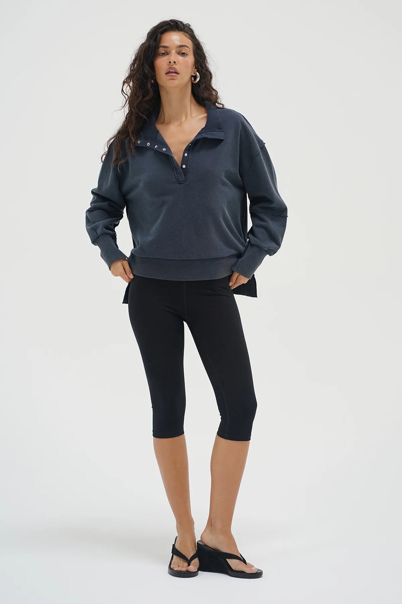 Hallie Snap Collar Pullover Stone Wash