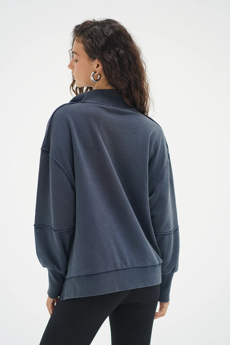 Hallie Snap Collar Pullover Stone Wash